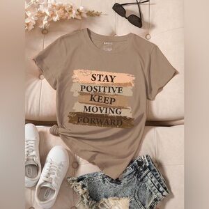 SHEIN Tan Stay Positive Graphic Tee